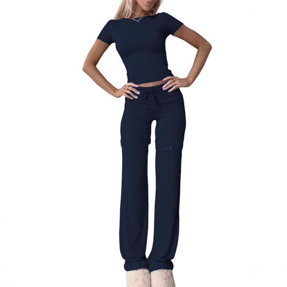 Casual Suit Short Sleeve Top And Trousers Homewear