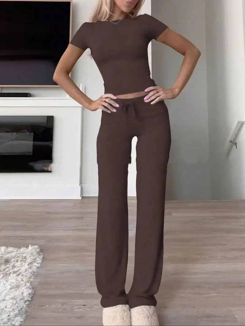 Casual Suit Short Sleeve Top And Trousers Homewear
